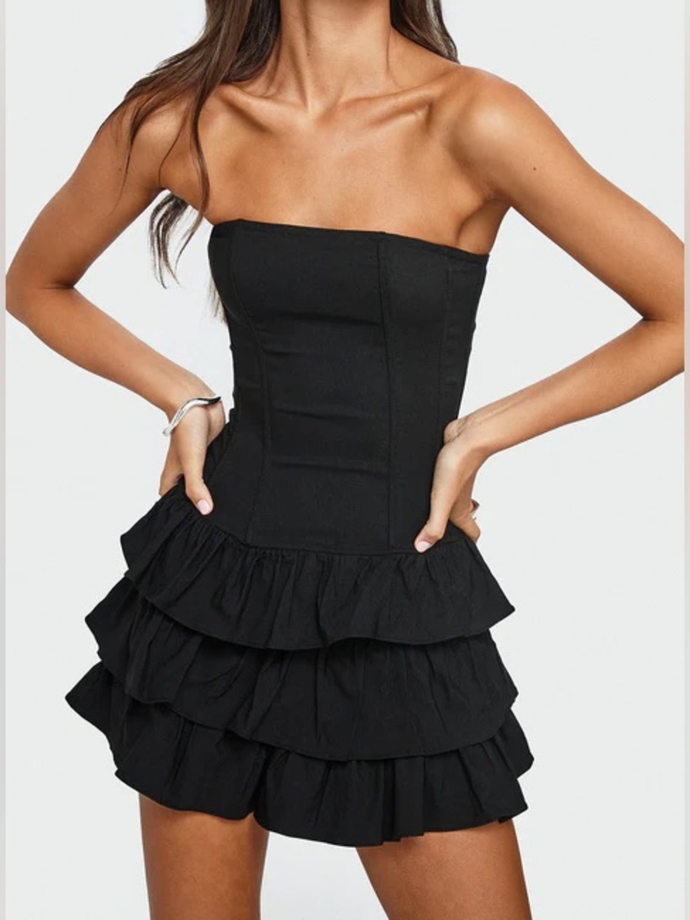 Princess Polly Black Strapless Ruffle Mini Dress